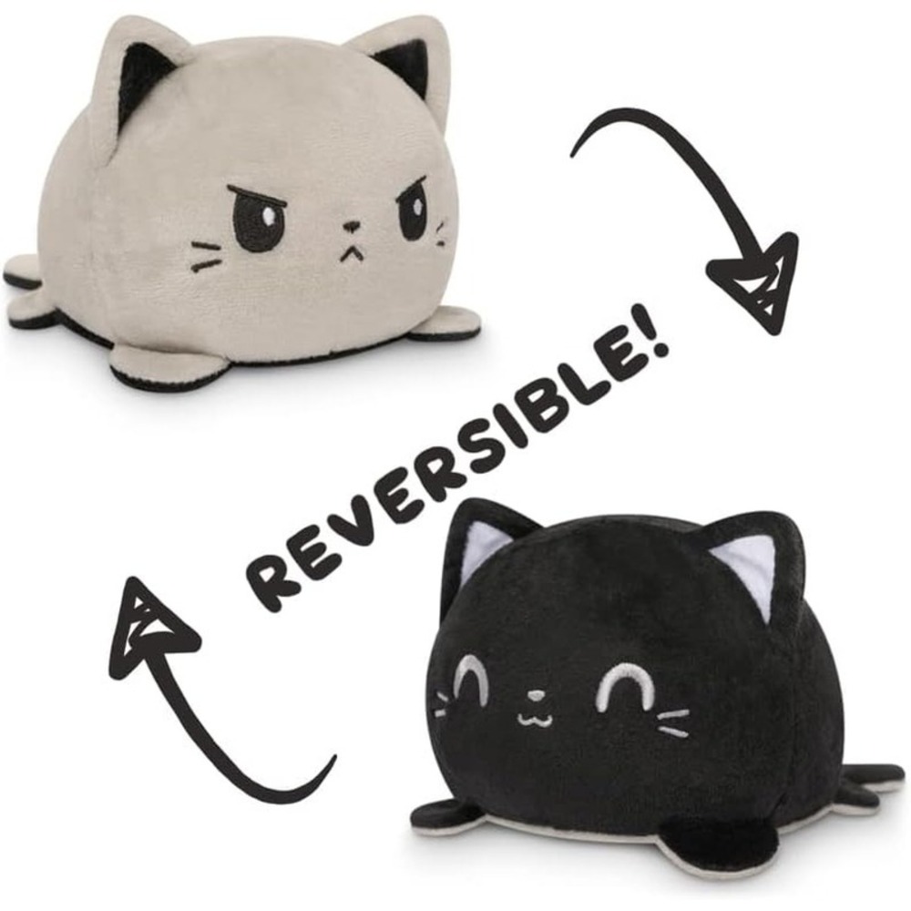 Teeturtle - the Original Reversible Cat Plushie - Black &  Gray -Show Your Mood!